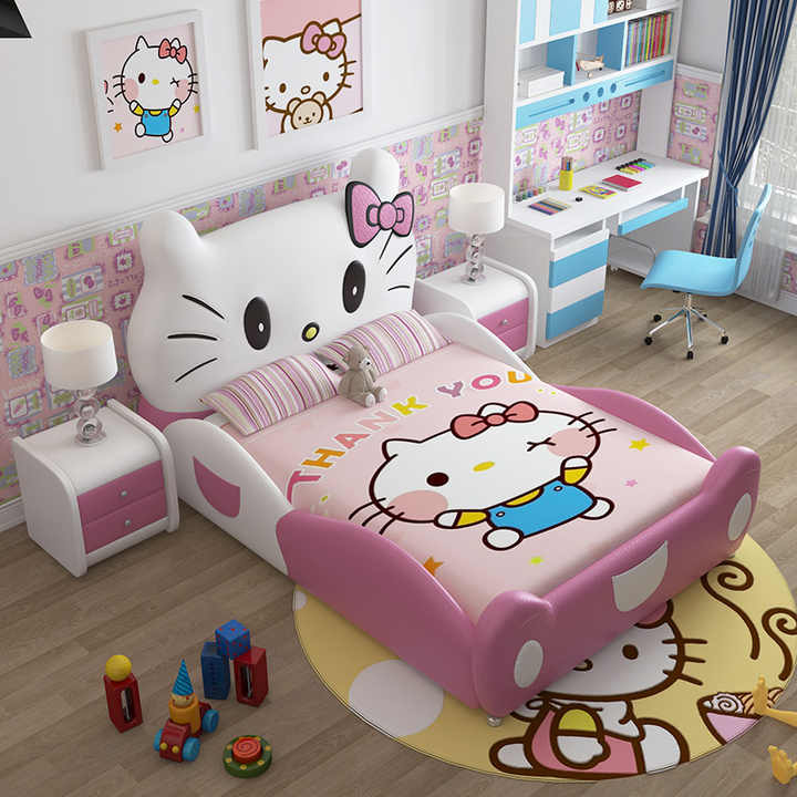 Modern Design Furniture Queen Frame Hello Kitty Bed Girl Cartoon Double Wood Children Beds for Kids