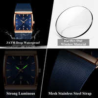 POEDAGAR 885 Montre à quartz pour homme en acier inoxydable de luxe, carrée, étanche, aiguilles lumineuses, design unique et tendance, montre-bracelet pour homme