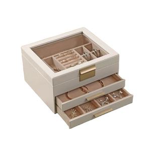 Di alta qualità in legno <span class=keywords><strong>3</strong></span>-strato di gioielli Organizer vano scatola di immagazzinaggio legno portagioie con coperchio in vetro e <span class=keywords><strong>2</strong></span> cassetti - Product Image 1