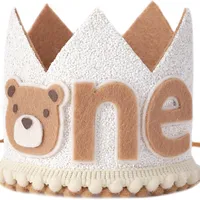 Chapeau d'anniversaire couronne ours en peluche pour le premier anniversaire de bébé, idéal pour les fournitures de fête