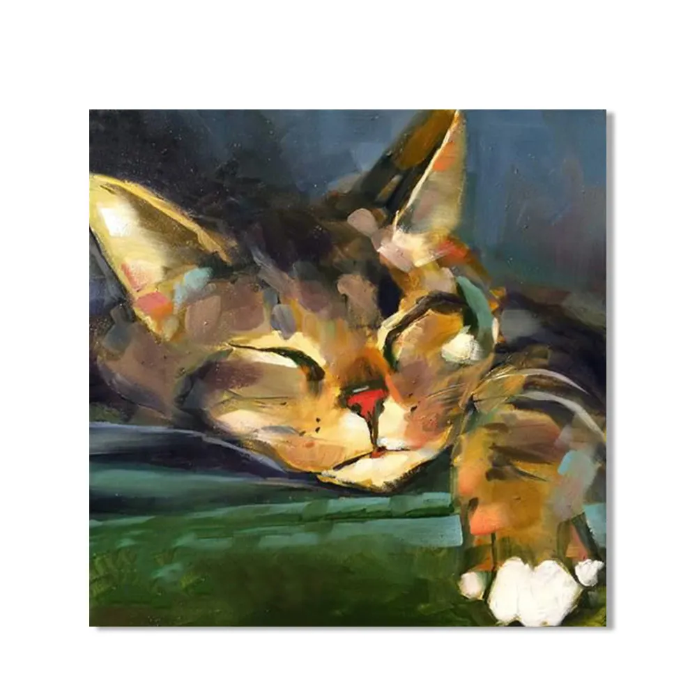 推奨される絵画キャンバスに手描きの油絵印象猫の絵画リビングルームの眠っているキティの壁の芸術写真