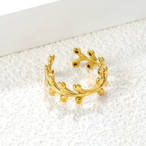 Nouvelles Arrivées en Gros : Bagues pour Femmes en Acier Inoxydable Plaqué Or 18K, Géométriques, Étanche, Motif Feuille, Ouvertes et Ajustables - Product Image 5