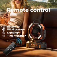 Ventilateur de camping portable rechargeable 10000 mAh avec télécommande, lumière LED, moteur sans balais, faible bruit 29 dB, utilisation extérieure