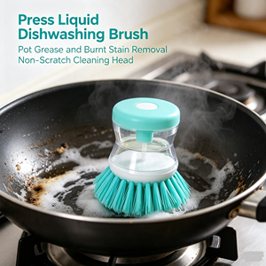 Brosse de nettoyage de cuisine portable avec distributeur de savon, poils en nylon, manche en plastique léger, brosse compacte pour la vaisselle - Product Image 3