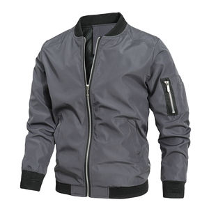 Blouson bomber sport personnalisé pour homme, col montant, fermeture éclair, grande taille, couleur unie, mode décontractée printemps-automne - Product Image 3