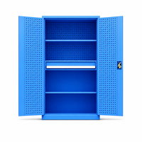 Armoire à outils en métal haute personnalisable avec portes doubles verrouillables, panneau perforé suspendu et 1 tiroir pour rangement d'atelier