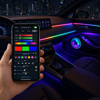 Kit d'éclairage d'ambiance intérieur de voiture LED RGB Chaser 22-en-1 à double zone avec anneau lumineux pour haut-parleur Pinwheel de 5,5 pouces et contrôle via application Bluetooth