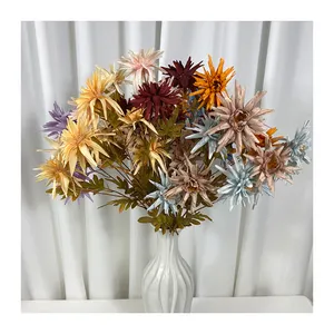Colorful High End Modern Decoration Artificial Flower Long Branch 6 Heads Beauty Chrysanthemum
