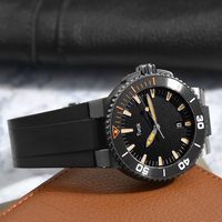 Montre mécanique automatique pour homme Turck, verre saphir, boîtier en acier inoxydable, bracelet en caoutchouc, 43,5 mm, aiguilles, résistante à l'eau