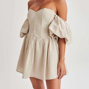 เดรสฤดูใบไม้ร่วงราคาถูกสำหรับผู้หญิง เดรสผ้าลินินคอตตอนแบบเรียบหรู ไหล่เดียว เซ็กซี่ สไตล์มินิ Y2k  OOTD - Product Image 1