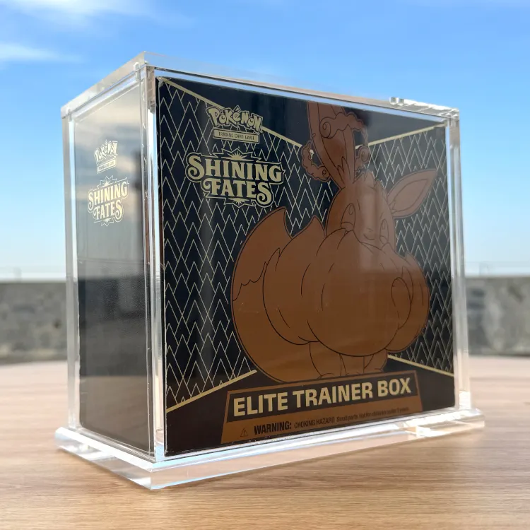 टीसीजी टीसीजी कस्टम क्लियर पोकेमॉन ऐक्रेलिक एलीट ट्रेनर बॉक्स प्रोटेक्टिव डिस्प्ले केस बूस्टर बॉक्स ईटीबी ट्रेडिंग कार्ड गेम के लिए एंटी-यूवी