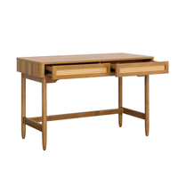 Combohome Surface solide en bois rotin bureau bureau blanc ordinateur bureaux à domicile avec étagère Table d'étude en bois