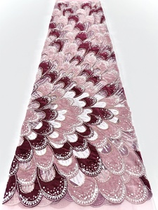 Thiết kế mới nhung Net ren sequin vải thêu đính cườm ren Net vải đính cườm ren vải với trình tự - Product Image 2