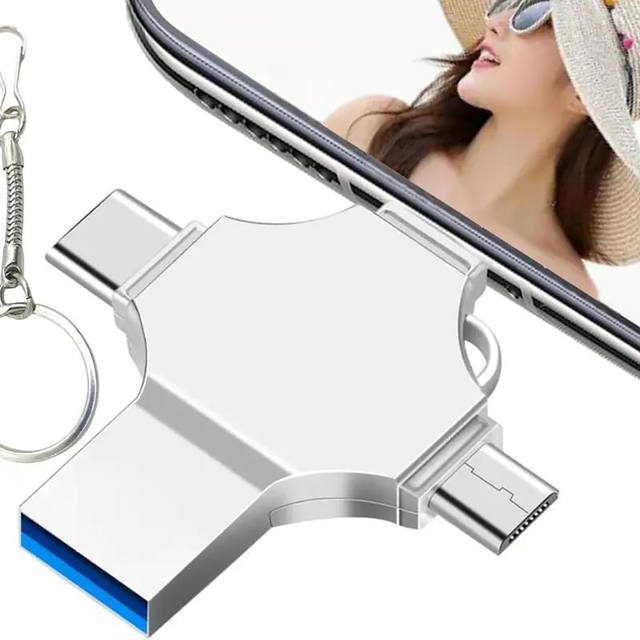 Multi-Function Cross Shape 4-in-1 USB Flash Drive Metal Body Free APP Memory Stick  for iPhone Android