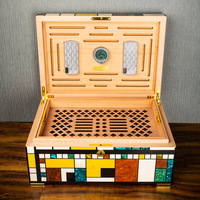 Eonluxe Édition Limitée Humidor à Cigares Rectangulaire Luxe Léger en Bois de Cèdre Espagnol, Boîte de Vieillissement et Vitrine Créative avec Incrustation de Coquillages