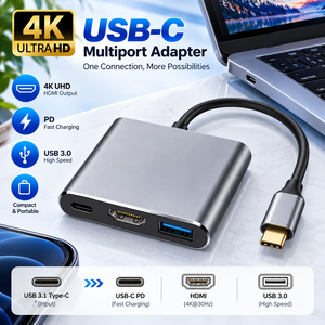 Hub Multifunción <span class=keywords><strong>USB</strong></span> C Tipo C 3 en 1 en Oferta, Adaptador Convertidor <span class=keywords><strong>de</strong></span> <span class=keywords><strong>Cable</strong></span> <span class=keywords><strong>USB</strong></span>-C PD <span class=keywords><strong>HDMI</strong></span> <span class=keywords><strong>USB</strong></span> 3.0, Hub 3 en 1 - Product Image 1