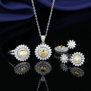 Fábrica 1 pieza envío Venta caliente tendencia señoras regalo Senior largo pendiente anillo collar joyería conjunto amarillo rhinestone girasol - Product Image 6