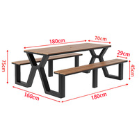 Ensemble table et bancs d'extérieur pour patio, loisirs en plein air, balcon, cour et jardin – Ensemble table et chaises intégrés