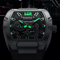 Reloj Mecánico Automático Mark Fairwhale con Forma de Barril, Caja de Aleación de 44 mm, Correa de Goma, Resistente al Agua, Luminoso, Modelo FW-6850