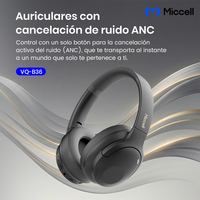 Casque audio Miccell circum-auriculaire avec ANC, Bluetooth, son de haute qualité et confortable pour les sports.