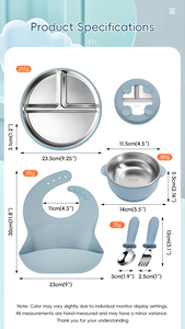 Eco Friendly Thin SUS304 Plate Baby Feeding Set Kitchen Essentials Includes Bowl Bib Fork Spoon and Food <b>Storage</b> - Product Image 2