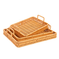 Panier de rangement rectangulaire moderne en rotin tressé, écologique, étanche, avec poignée intégrée, pour aliments et desserts domestiques