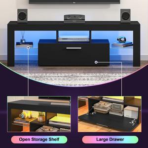 Mueble Moderno de Fábrica para TV de Madera Negra con Luces LED, Centro de Entretenimiento con Cajones de Alto Brillo y 20 Colores de Luces para Televisores de 50 a 54 Pulgadas - Product Image 2