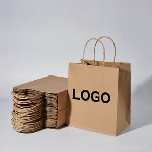 HDPK Large Size Wholesale Price Brown Kraft Paper Bags with Custom Printed Logo Shopping Paper Bags Shoes Clothing