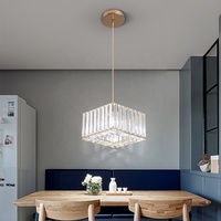 Lustre suspendu moderne en cristal doré carré avec ampoule E27 et câble de 100 cm pour îlot de cuisine et salle à manger