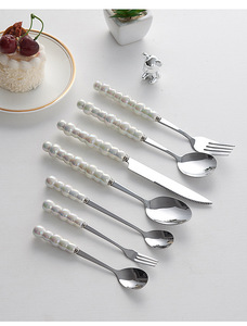 Ensemble de couverts en céramique de luxe léger avec manche en perle, couteau, fourchette, cuillère, vaisselle créative, haut niveau d'apparence, style occidental - Product Image 6