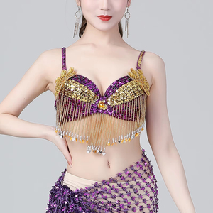 Hauts de danse du ventre pour femmes <span class=keywords><strong>en</strong></span> polyester avec paillettes scintillantes, pour festival de <span class=keywords><strong>musique</strong></span>, soirée <span class=keywords><strong>en</strong></span> boîte de nuit, vêtements de scène pour Halloween, avec des glands perlés - Product Image 4
