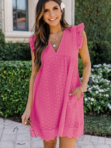 V-neck Summer Short Sleeve Lace <b>Dress</b> Hollow Casual <b>Dress</b> Women Party <b>Dresses</b> Ladies 2025 a Line Vestidos Robe With <b>Pocket</b> - Product Image 5