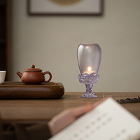 Photophore en verre givré violet, support de bougie décoratif floral en relief, idéal pour mariage romantique et décoration intérieure