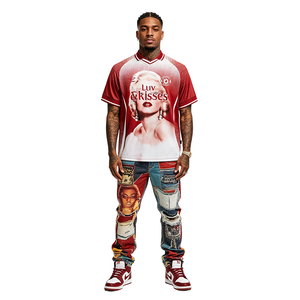 <span class=keywords><strong>Camiseta</strong></span> de punto estilo hip hop Guochao de Monroe Jersey con estampado corto para hombre/mujer de alta calidad, gráfico personalizado - Product Image 1