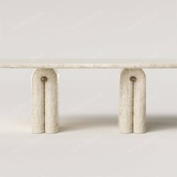 Table à manger ovale en travertin de style nordique moderne avec pieds courbes pour la maison et l'hôtellerie, meubles en pierre écologiques