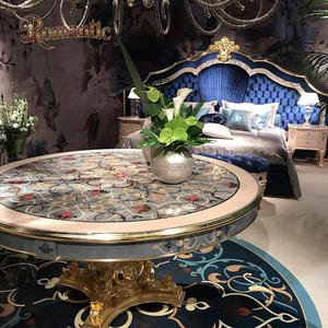 <span class=keywords><strong>Letto</strong></span> Matrimoniale Moderno di Lusso Francese con Struttura Regolabile, Testiera Trapuntata in Velluto <span class=keywords><strong>Blu</strong></span> con Decorazioni in Foglia d'Oro, Assemblato - Product Image 3