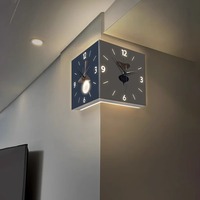 Offres Spéciales moderne Induction coin lumineux horloge murale carré salon décoration Simple Double face horloge murale