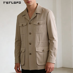 Chaqueta Safari de Lona de Alta Calidad con Múltiples Bolsillos, Logotipo Personalizado, Suministro OEM, Diseño Deportivo de Moda para Exteriores, Caza - Product Image 2