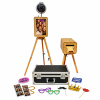 Dubbelzijdige retro houten fotohokje 18,5" touchscreen ingebouwde pc iPad DSLR camera RGB verlichting bruiloft feest evenementenverhuur