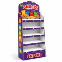 Présentoir en carton personnalisé pour snacks, support autoportant à cinq niveaux pour snacks soufflés, idéal pour supermarchés et magasins de détail