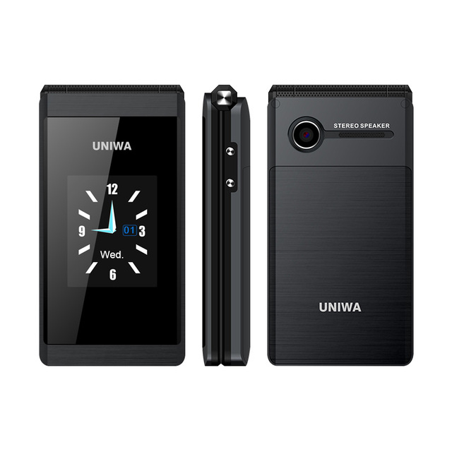 UNIWA X28 Wholesale Flip Mobile Phone 2.8/1.77 Inch Dual Screen Folding Keypad 2G Seniors Phone Mobiles