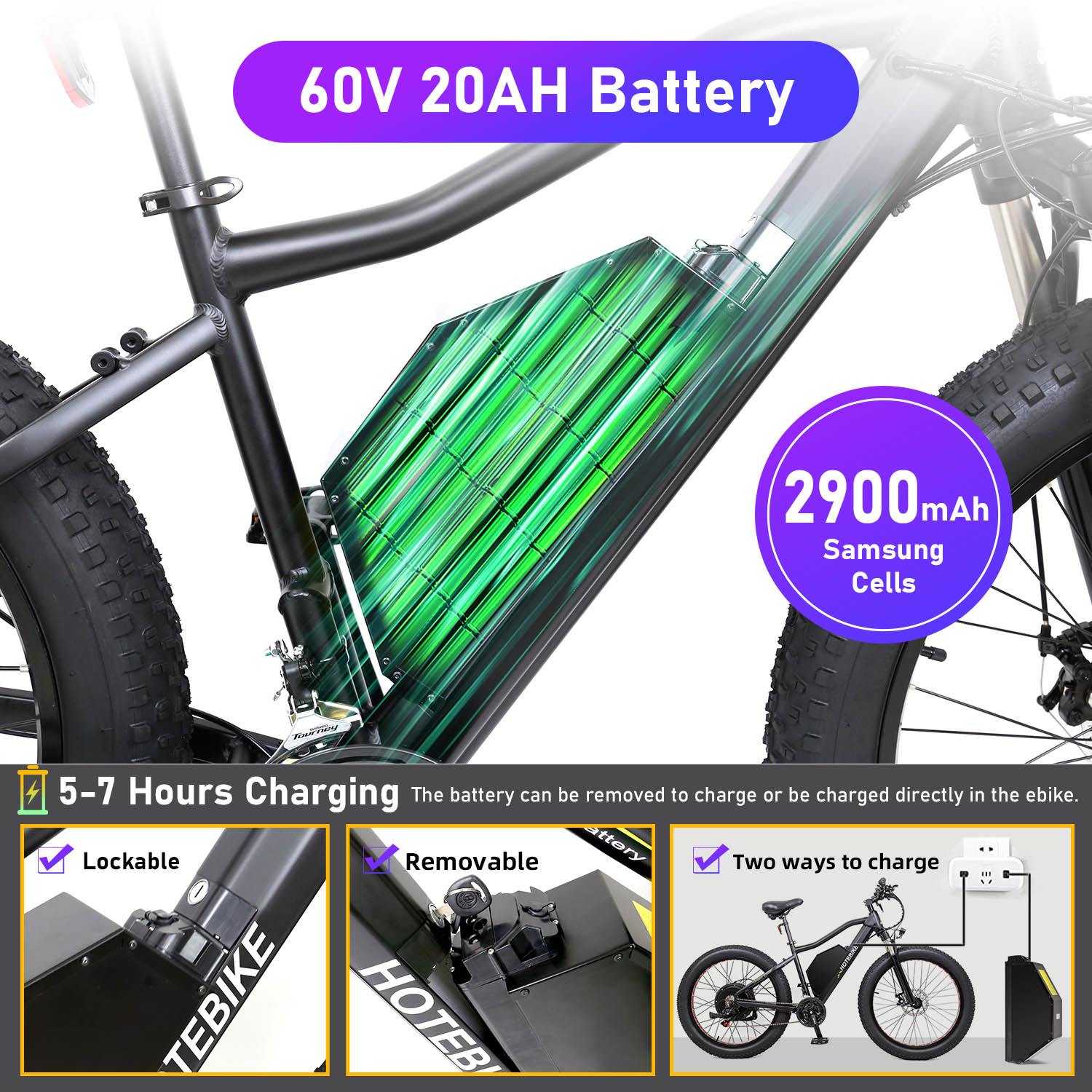 60V 2000W Powerful e-bikes A7AT26 55km/h speed long range 26”*4 chopper fat tire - A7 Series - 2