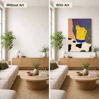 Pintura al Óleo Abstracta Divertida sobre Lienzo, Hecha a Mano, con Formas Geométricas Audaces, Grande, al por Mayor, Enmarcada, Lista para Colgar, Cuadros y Arte Mural