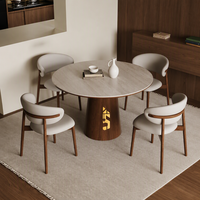 Ensemble table et chaises rondes en pierre style travertin, bois massif couleur noyer, pour maison, balcon, bureau, réunion, petit espace de loisirs