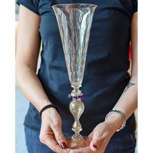 Flûtes à vin de luxe Gabbiani en verre, décorées en or pur, réutilisables, verres à vin personnalisés, base en métal haut de gamme, collection transparente - Product Image 2