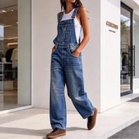 Salopette en jean à jambes ballon, délavage foncé, boutons latéraux, pour tenue de soirée de Noël ou de fête