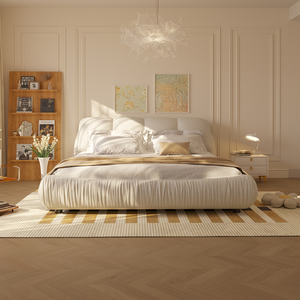 Modern <b>Queen</b> <b>Size</b> Luxury Upholstered Platform <b>Bed</b> with Oversized Padded Backrest and Solid Wood Frame Soft Apartment-Friendly - Product Image 1