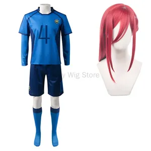 Anime Halloween Costume Blue Lock No.4 Football Jersey Chigiri Hyouma Sportswear Short Red Cosplay Wig