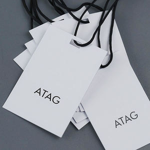 White Rectangle Flag Labels With Black <b>String</b> Digital Printing Garment Tags Laser Cut Straight Edge - Product Image 3