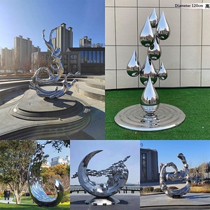 Sculpture d'extérieur en acier inoxydable AiSi, motif goutte d'eau ondulée, ornement sur pied pour hôtel, décoration paysagère, effet vague d'eau - Product Image 2